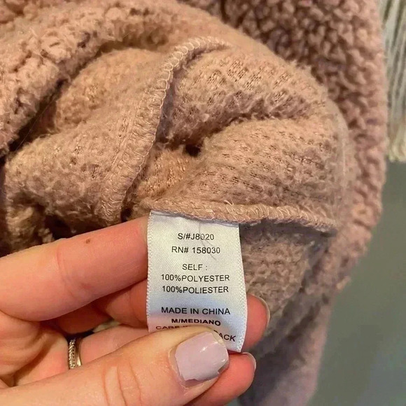 LOVE TREE PINK TEDDY CROP ZIP UP JACKET M - Picture 6 of 6